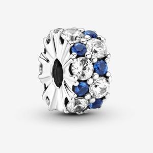 NWOT Pandora Clear & Blue Sparkling Clip Charm Sterling Silver 925